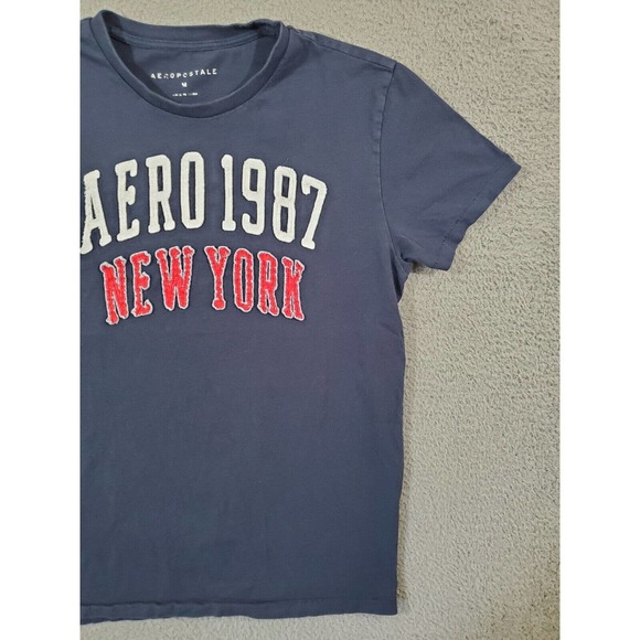 Aeropostale Shirt Mens Medium Blue Short Sleeve Spell Out Chest Logo Preppy Aero - Picture 5 of 9